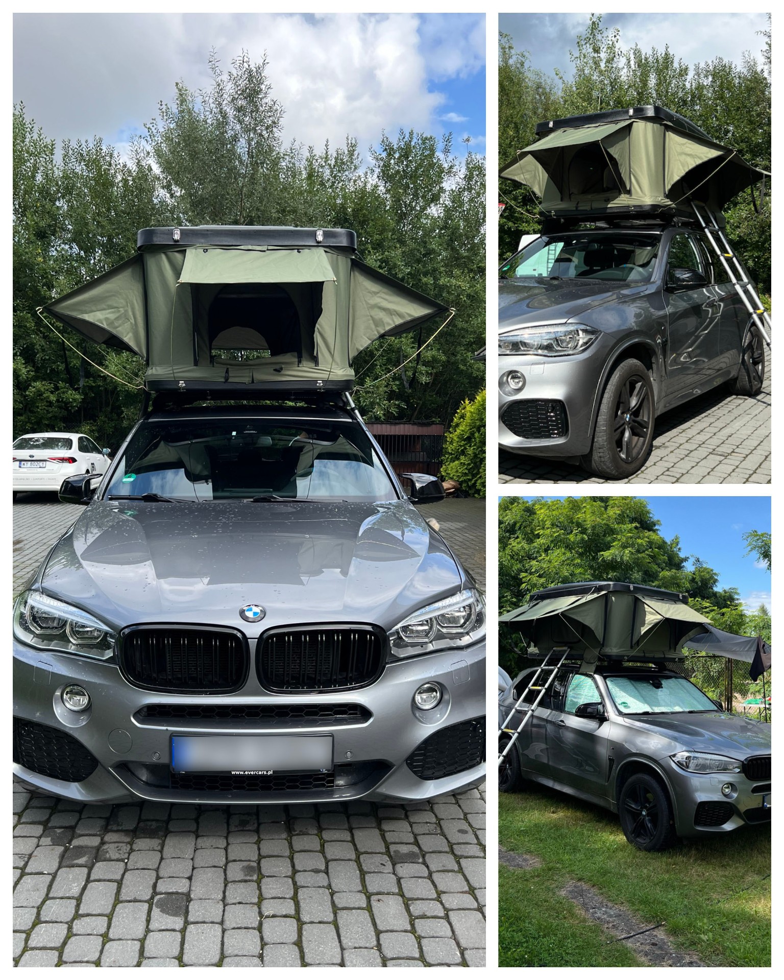 Namiot dachowy zamontowany na BMW X5 — widok z przodu